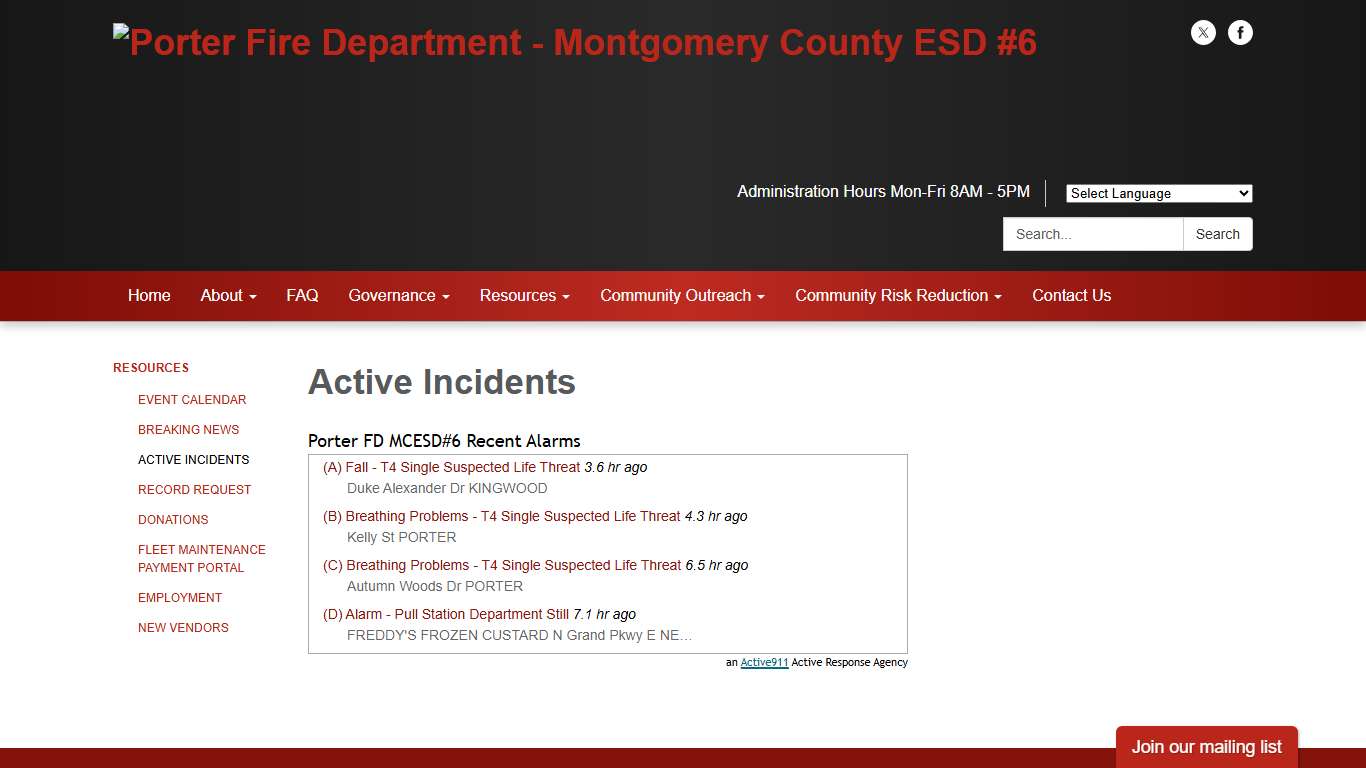 Active Incidents - Porter Fire Department - Montgomery County ESD #6