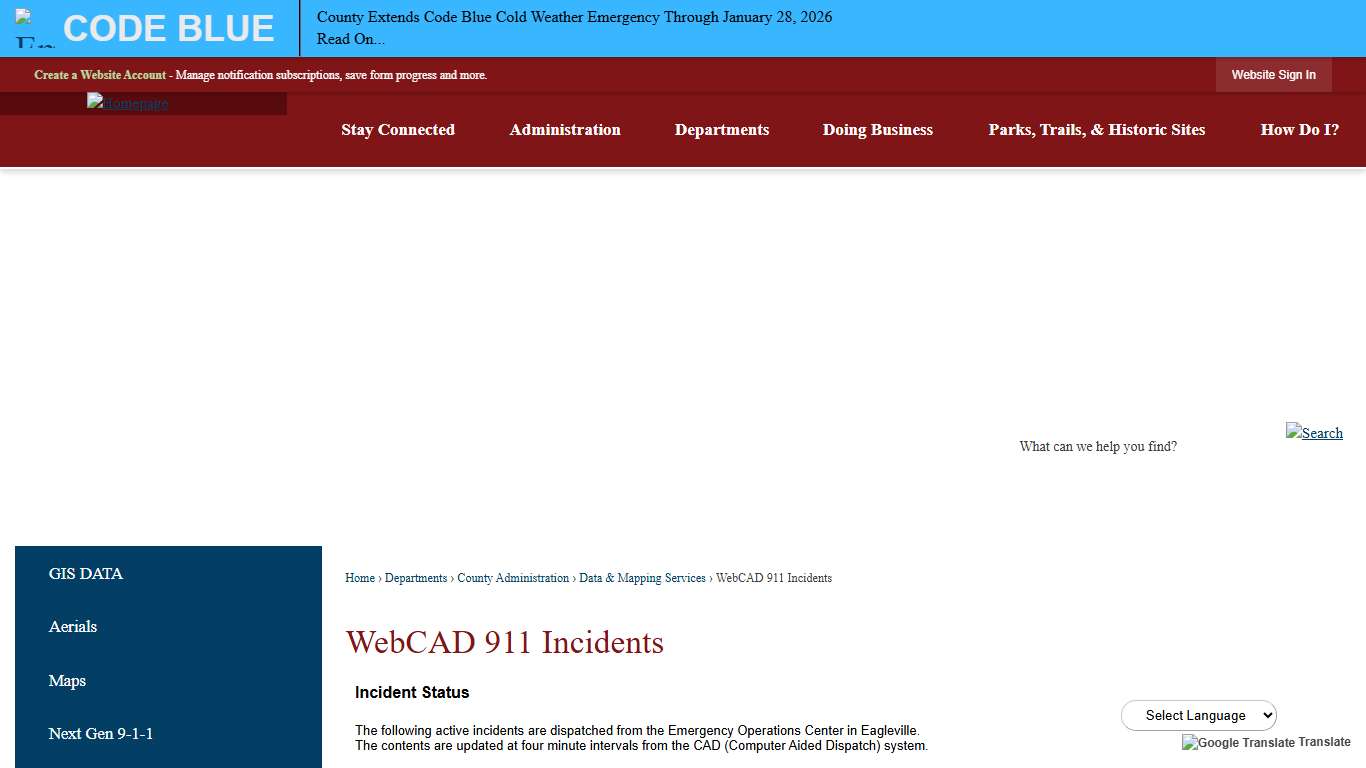 WebCAD 911 Incidents Montgomery County, PA - Official Website